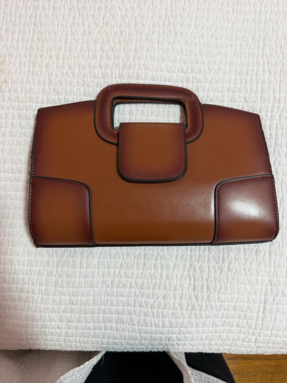 Leather Top-Handle Clutch in Brown